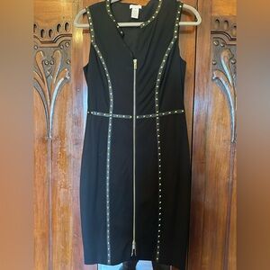 Cache Black Evening Dress with Gold Stud Accents